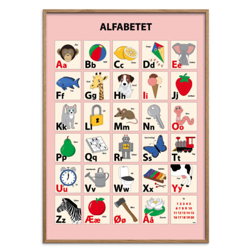 Alfabet plakat - Lyserød PANG, flere størrelser